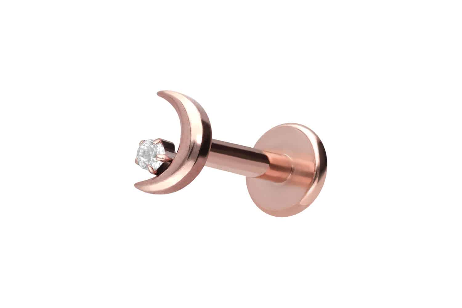 Titan Labret Piercing mit Push Fit MOND + KRISTALL